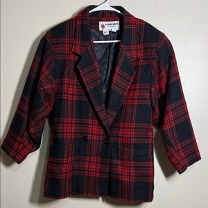 Vintage Peabody House Mohair Wool Red Black Plaid Padded Button Blazer Size 6